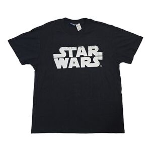 NEW Black Star Wars T-shirt M White Logo Short Sleeve Tee Medium 100% Cotton